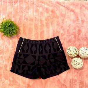 High waisted black zip up shorts